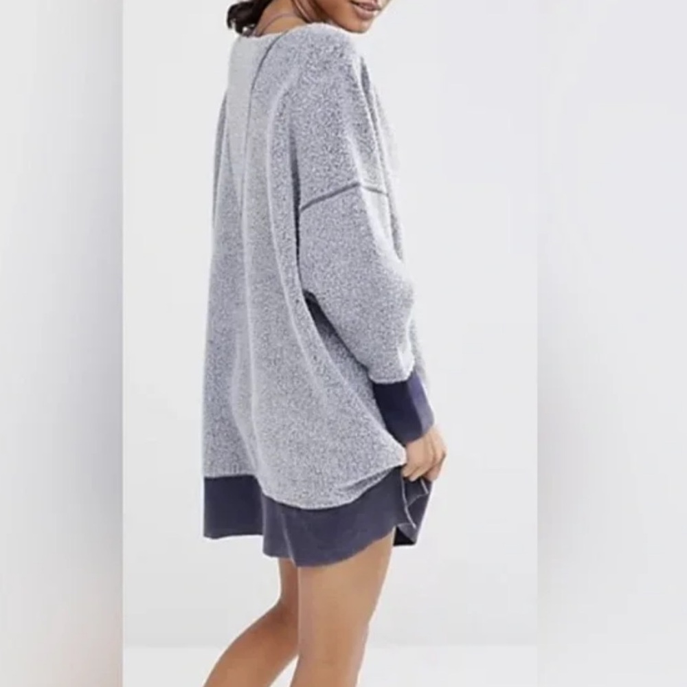 Free People All About‎ It Top Sweatshirt Oversized Fleece Blue Womens XS Cotton